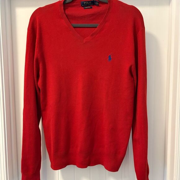 Ralph Lauren Men's V-Neck Sweater in Bold Red Size Large - Picture 1 of 4
